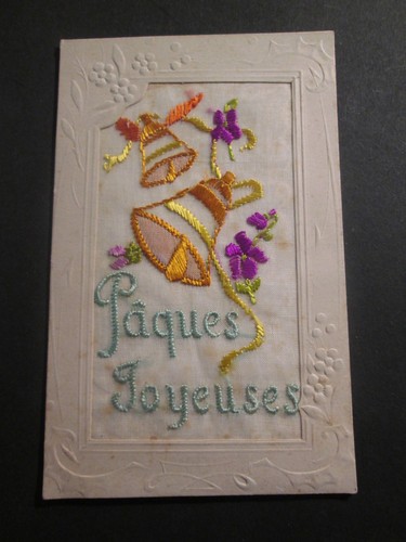 Carte brodee cloches paques - carte,