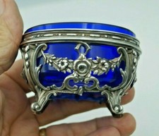 GROSSE SALIERE  CRISTAL BLEU MONTURE ARGENT MASSIF MINERVE