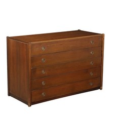 Commode Vintage Plaquée en Noyer 5 Tiroirs Italie Années 1960-70 Originale