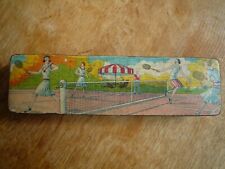 ancien plumier  d'école en carton bouilli années 30 art déco thème  sport tennis