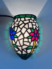 Pair of Tiffany Style Stained Glass Wall Sconces – Floral Mosaic Vintage Lights