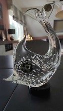 Poisson décoratif en verre d Art bullé transparent de Murano/Italie. Haut 20 cm