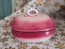 ANCIENNE BOÎTE À SAVON D'ENSEMBLE DE TOILETTE EN PORCELAINE ROSE 