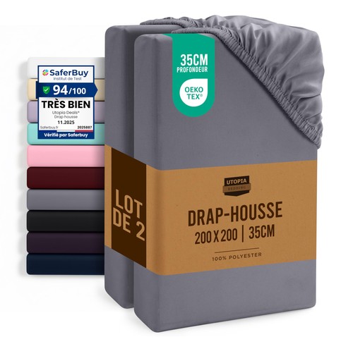 Lot drap housse gris - -,