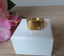 Chevalière homme dorée avec strass – Taille 58 – Acier inoxydable