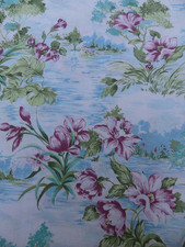 ANCIEN TISSU VINTAGE FRENCH FABRIC FLEURS BON ETAT COUPON DE TISSUS