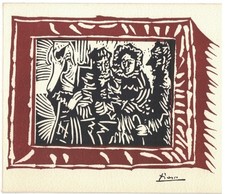 PICASSO  - 1963  -  " La Famillia del Senyor Esteve "  Linogravure - Invitation