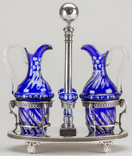 PORTE-HUILIER EMPIRE ARGENT POINÇON 1er COQ PARIS FLACONS BACCARAT M.O.JACQUART