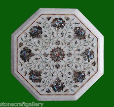 15 " Marbre Blanc Coin Table Haut Paua Coque Floral Incrustation Art Décor