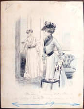 Dessin original de Gino STARACE illustration vers 1905 femme robe mode