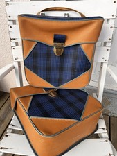 Paire De Sacoches Brunes Et Bleues Vélo Mobylette Vintage 