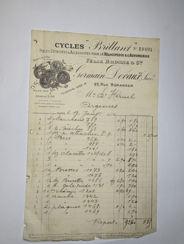 Facture cycles velocipede - facture,