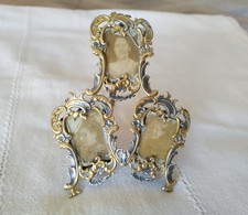 ANCIEN CADRE PHOTO MINIATURE XIXe ROCAILLE MÉTAL ARGENTÉ DORÉ