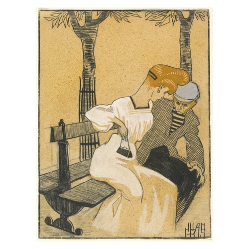 Couple sur banc affiche - sur, art