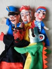 Lot 5 Marionnettes à Main Guignol Diable Crocodile Gendarme Roi *Tête Caoutchouc