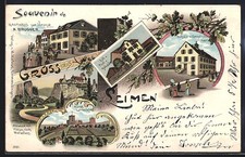 Lithographie Leimen / Elsass, Gasthaus zur Krone v. A. Brugger, Schule et Gemei 