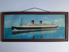 Ancienne photo chromo sous cadre bois paquebot transatlantique 'l'île de France'