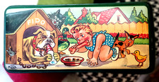 Ancienne boîte à gâteaux ou goûter métal tôle lithographiée BOZZ enfant chien