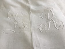Drap ancien plat lin 260 x 185 cms jours et monogramme L R