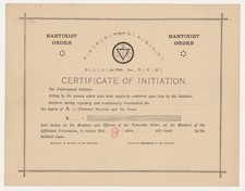 ORDRE MARTINISTE Certificat d'initiation Perfect Master copy de 1940 [G.4824]