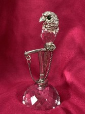 Figurine Perruche / Perroquet sur perchoir Argenté. Cristal « Swarovski ? ».