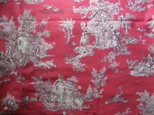 COUPON DE TISSU STYLE JOUY MOTIFS BEIGE ROUGE FOND ROUGE -  90 cm x 104 cm -J 14