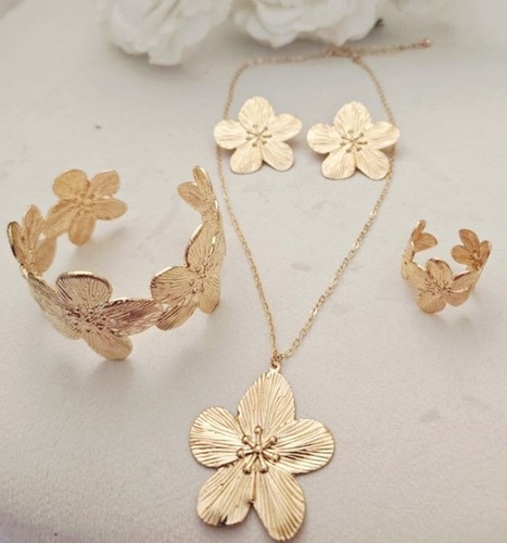 Parure fleur acier - fleur, or