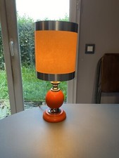 LAMPE VINTAGE PIED EN BOIS ORANGE ET METAL CHROME  70's  POP RETRO SPACE AGE