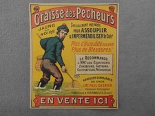 pêche ancien carton publicitaire pour la graisse des pêcheurs