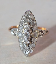 ANCIENNE BAGUE  OR  18K  MARQUISE AVEC DIAMANTS ET ECLATS DE DIAMANTS