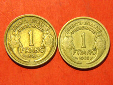 Lot 2 pièces : 1 Franc Morlon 1931+1932 Bronze-alu