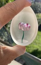 Sulfure  Cristal dépoli Leixus Signé F.Y.  19/30 Fleur Rose en Inclusion