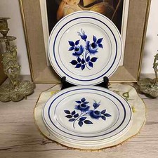 Lot de 4 assiettes à desserts fleurs bleues Moulin des loups