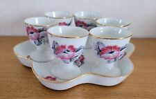 présentoir plateau porte-coquetiers complet ancien en porcelaine / fleurs roses