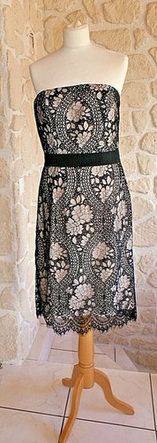 Robe cocktail noir beige - robe,