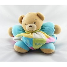 Doudou ours bleu vert jaune
