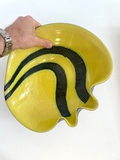 Coupe Elchinger en céramique émaillée jaune et noire, design 1950, 33 cm