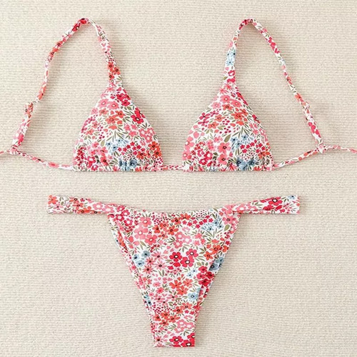Mini bikini floral - mini, rouge