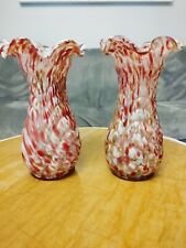 Duo Paire De Vases Clichy En Pate De Verre Transparente Rouge Rose Doré