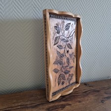 Ancien plateau de service en bois fait main incrustation ART à décor floral