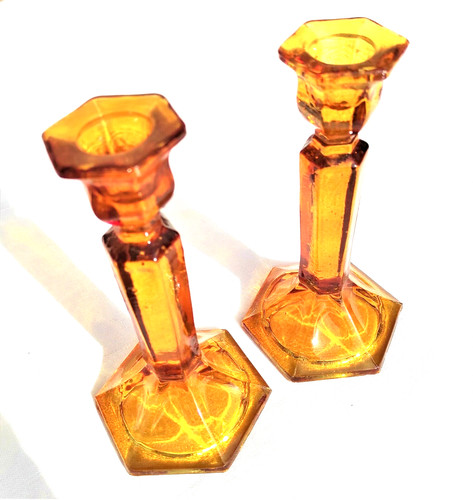Bougeoir verre ambre art - verre,