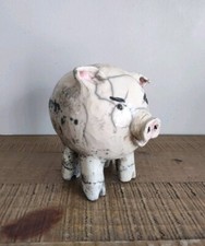 Ancienne Tirelire Cochon Céramique Craquelée Émaillée Zoomorphe Deco Raku Signée