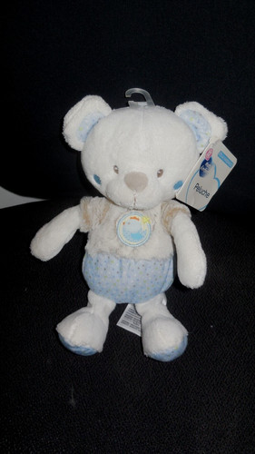 Doudou peluche ours blanc bleu - peluche,
