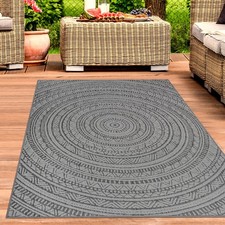 Tapis de terrasse rond Mandala Design – Gris et beige, polyvalent et facile