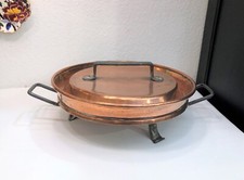 Ancienne grande tourtière tripode Cuivre et fer forgé XVIII 18 eme 51cm Cheminée