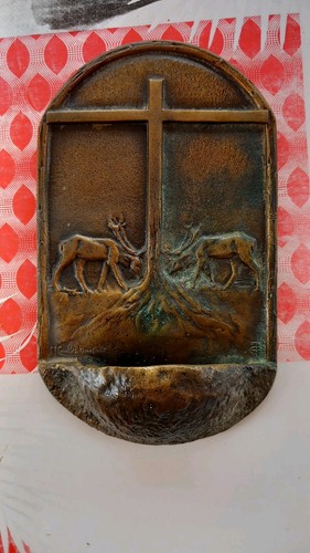 Benitier bronze signé - en,