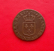 Belle monnaie Louis XV 1/2 Sol à la vieille tête 1769, atelier Besançon. TB+/TTB