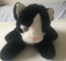 AUX NATIONS "CHATON BLANC/NOIR" 21 cm LONG PELUCHE de COLLECTION avec ETIQUETTE 