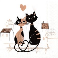 Serviettes en papier chat chats amoureux sur le toit. Napkins cat loving cats
