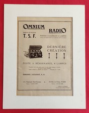 Publicité presse: T.S.F OMNIUM RADIO Poste à Galéne 1 Résonnance 4 Lampes  1924